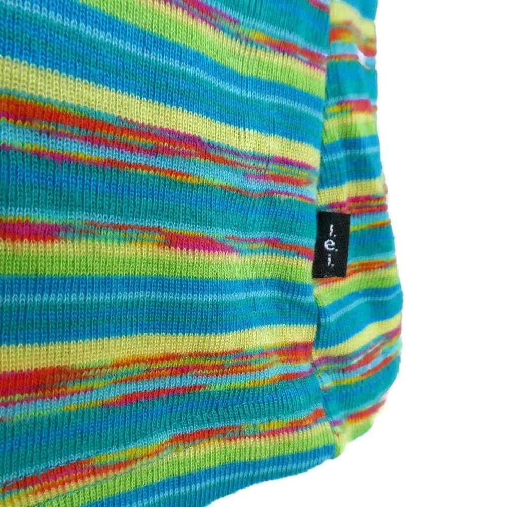lei Baby Tee T Shirt Vintage Marled Striped Knit Blue Yellow Red M - Picture 6 of 8